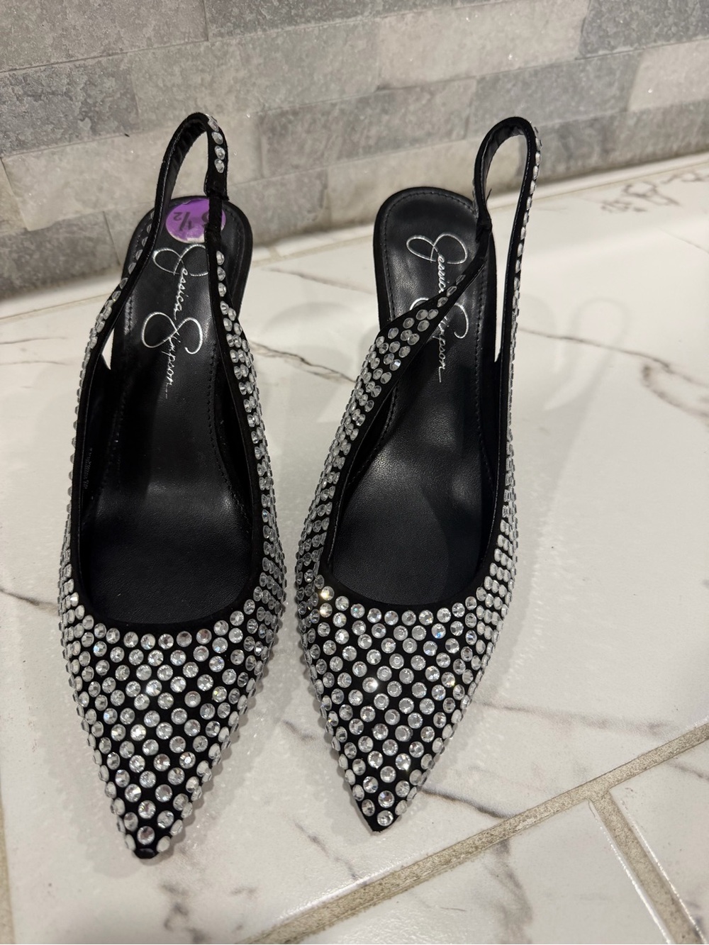 Jessica Simpson Black Rhinestone Slingback Pumps
